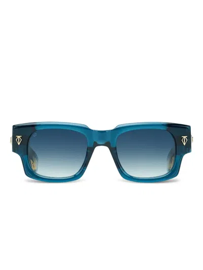T Henri Eyewear Dusenberg 菱纹细节长方形框太阳眼镜 In Blue