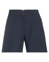 T-jacket By Tonello Woman Shorts & Bermuda Shorts Midnight Blue Size L Viscose, Linen