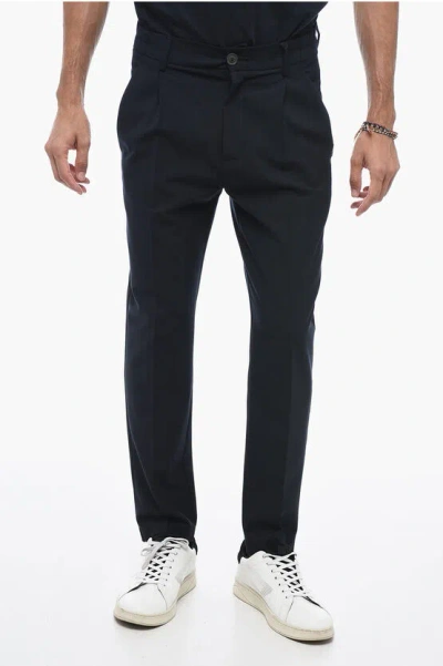 T-jacket Single-pleated Wool Blend Pants With Elastic Waistband In Blue