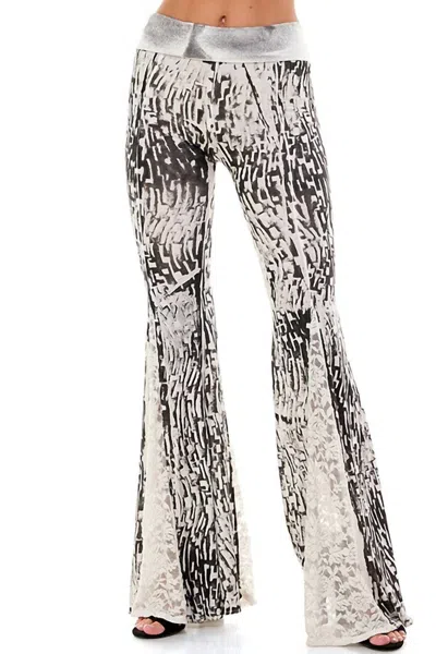T Party Mermaid Lace Inset Print Bell Bottom Pants In Black In White