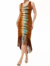 T Party Western Fringed Hi - Low Dress In Brown In Brown