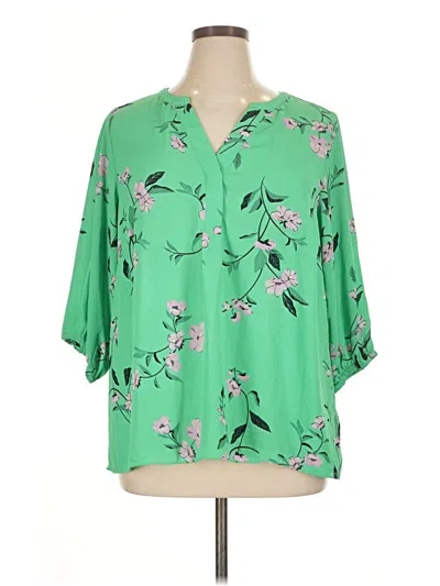 Pre-owned T Tahari 3/4 Sleeve Blouse In Green