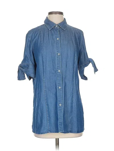Pre-owned T Tahari 3/4 Sleeve Button Down Shirt In Blue