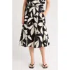 T Tahari A-line Midi Skirt In Black/cloud Big Floral