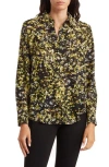 T Tahari Abstract Floral Button-up Blouse In Brown