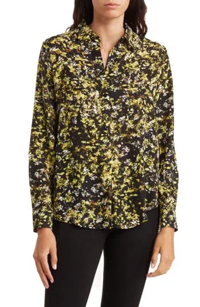 T Tahari Abstract Floral Button-up Blouse In Brown