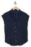 T Tahari Airflow Button-up Camp Shirt In Deep Navy