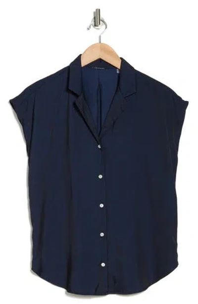 T Tahari Airflow Button-up Camp Shirt In Deep Navy
