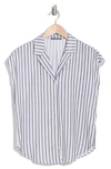 T Tahari Airflow Button-up Camp Shirt In White/jet Grey Stripe