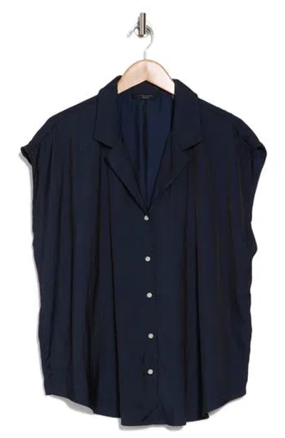T Tahari Airflow Camp Shirt In Deep Navy