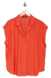 T Tahari Airflow Button-up Camp Shirt In Flame