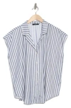 T Tahari Airflow Button-up Camp Shirt In White/jet Grey