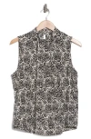 T Tahari Airflow Knotted Neck Sleeveless Top In Ditzy Geo Floral Print