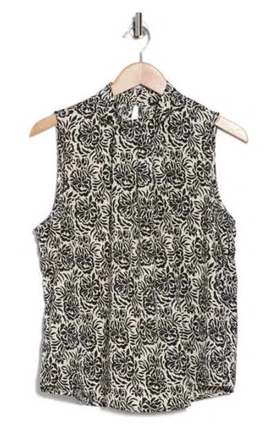 T Tahari Airflow Knotted Neck Sleeveless Top In Ditzy Geo Floral Print