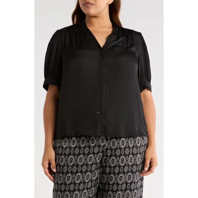 T Tahari Airflow Short Sleeve Button-up Shirt In Black
