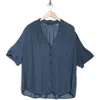 T Tahari Airflow Short Sleeve Button-up Shirt In Deep Slate Blue