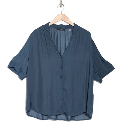 T Tahari Airflow Short Sleeve Button-up Shirt In Deep Slate Blue