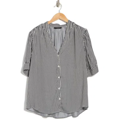 T Tahari Airflow Short Sleeve Button-up Shirt In Nightlife/white Stripe