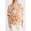 T Tahari Airflow Short Sleeve Button-up Shirt In Toffee/ivory Floral Print
