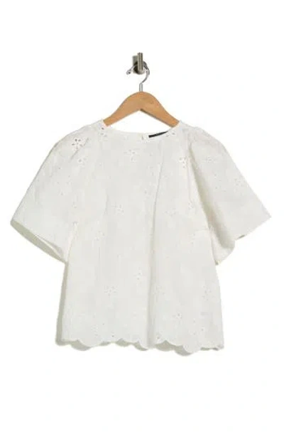 T Tahari Allover Eyelet Top In White