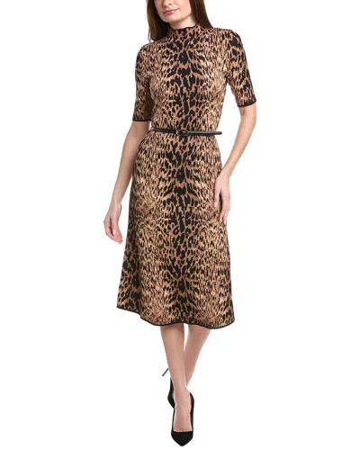 T Tahari Animal Jacquard Midi Dress In Brown