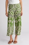 T Tahari Ankle Crop Wide Leg Palazzo Pants In Apple Green/ivory/navy Multi