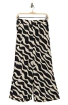 T Tahari Ankle Crop Wide Leg Palazzo Pants In Black/ivory Abstract