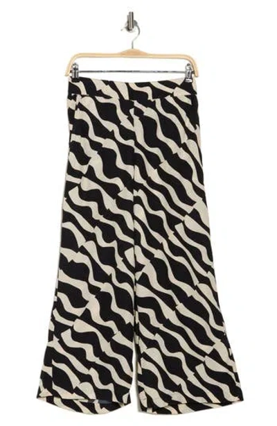 T Tahari Ankle Crop Wide Leg Palazzo Pants In Black/ivory Abstract