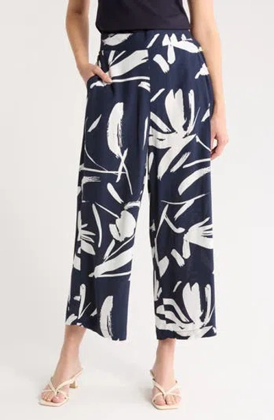 T Tahari Ankle Crop Wide Leg Palazzo Pants In Blue
