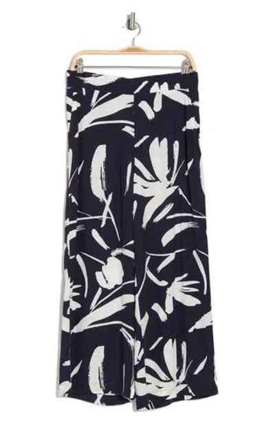 T Tahari Ankle Crop Wide Leg Palazzo Pants In Indigo Brushstroke Print
