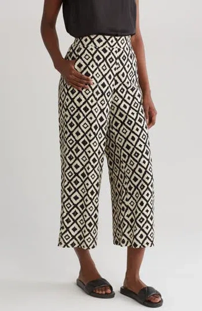 T Tahari Ankle Crop Wide Leg Palazzo Pants In Ivory/black Aztec