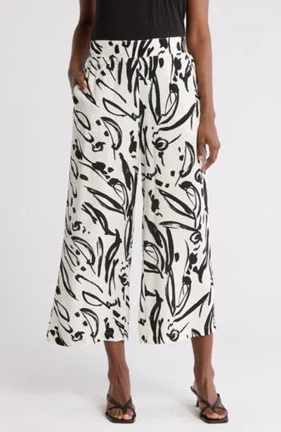 T Tahari Ankle Crop Wide Leg Palazzo Pants In Ivory/black Paint