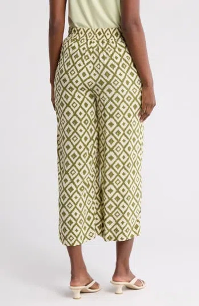 T Tahari Ankle Crop Wide Leg Palazzo Pants In Ivory/green Aztec