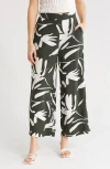 T Tahari Ankle Crop Wide Leg Palazzo Pants In Jungle Green Brush Stroke