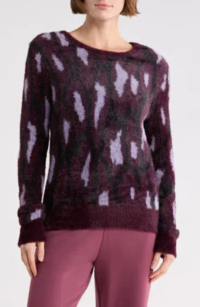 T Tahari Bateau Neck Jacquard Sweater In Burgundy