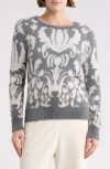 T Tahari Bateau Neck Jacquard Sweater In Gray