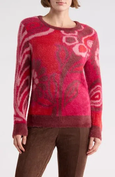 T Tahari Bateau Neck Jacquard Sweater In Red