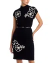 T Tahari Belted Mock Neck Dress In Black