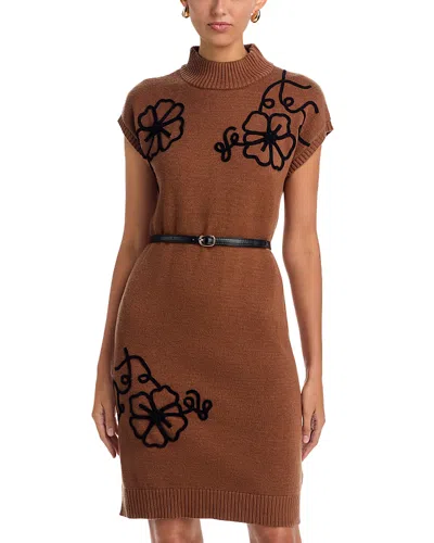T Tahari Belted Mock Neck Dress In Brown