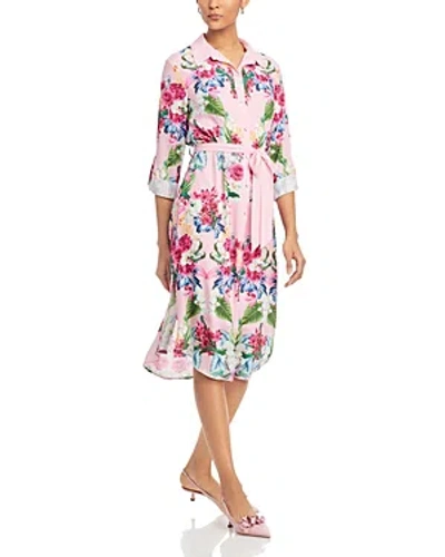 T Tahari Belted Shirt Dress In Placed Rose