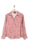 T Tahari Bird Print Long Sleeve Button-up Shirt