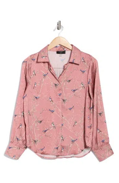 T Tahari Bird Print Long Sleeve Button-up Shirt