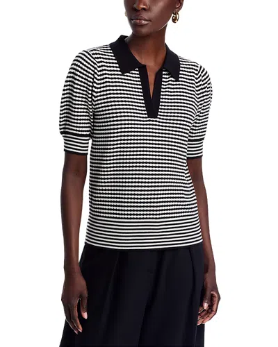 T Tahari Blouson Elbow Sleeve Blouse In Black/white
