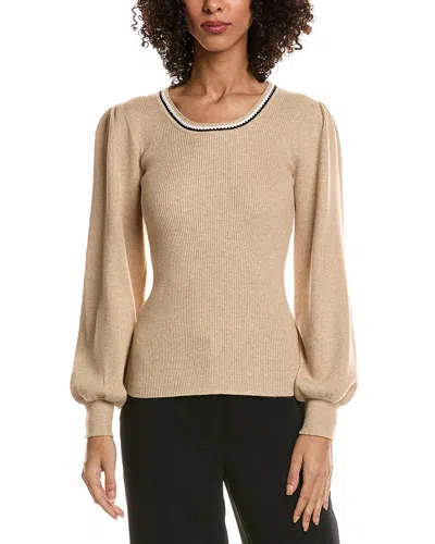 T Tahari Blouson Sleeve Tipped Sweater In Neutral