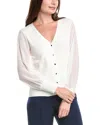 T Tahari Blouson Sleeve Rib Cardigan In White