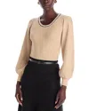 T Tahari Blouson Sleeve Tipped Sweater In Neutral