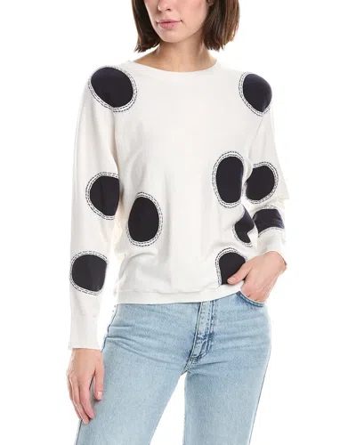T Tahari Boatneck Whip Stitch Polka Dot Sweater In White