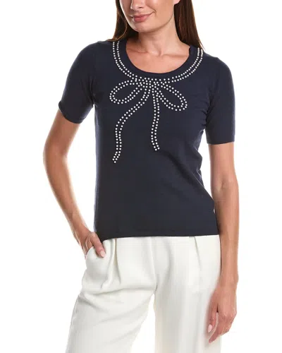 T Tahari Bow Embellished Pullover In Blue