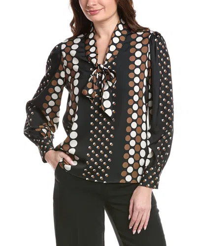 T Tahari Bow Neck Tie Blouse In Multi