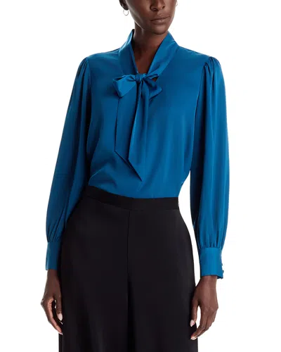 T Tahari Bow Neck Tie Blouse In Blue